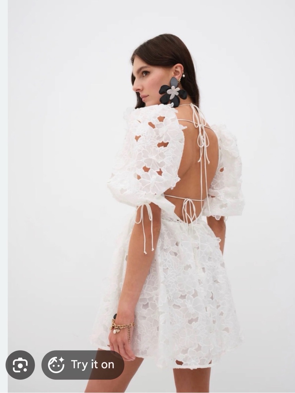 NWT For Love & Lemons Leighton Mini Dress White Floral Embroidered S - Picture 2 of 15
